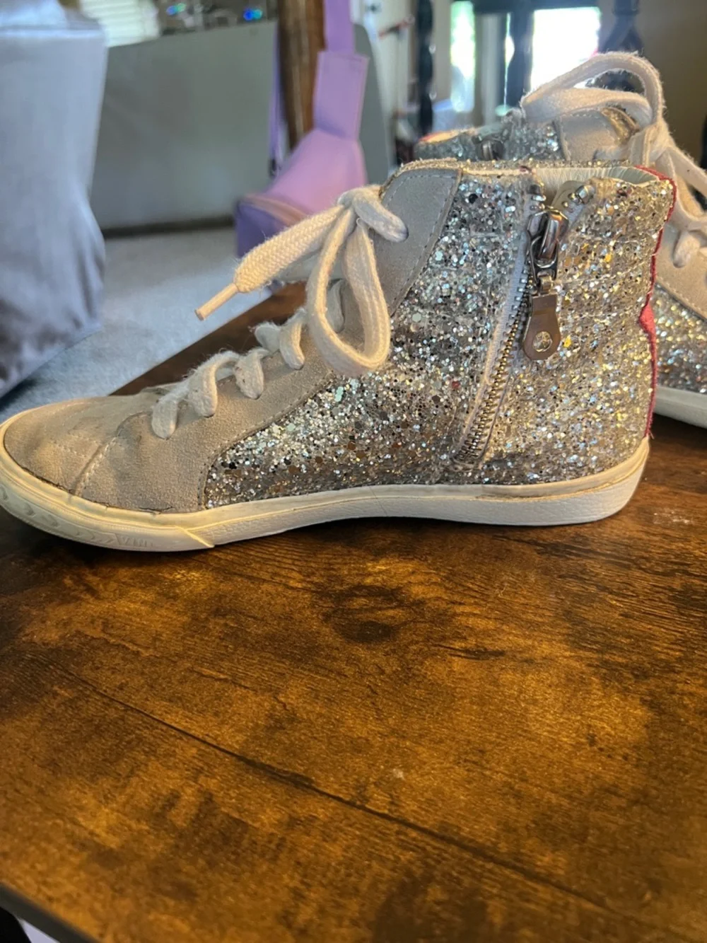 Vintage Havana Silver Glitter High-Top Sneakers with Pink Trim